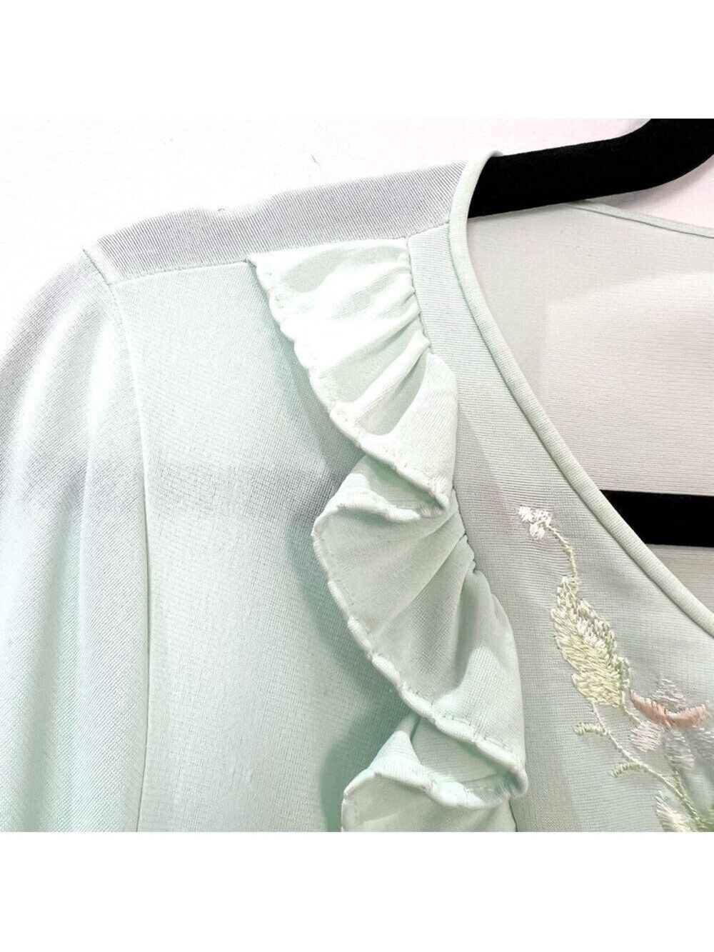 Vintage Mint Green Ruffle Embroidered Button Front Maxi Robe - Picture 11 of 13